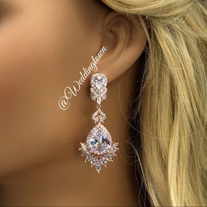 Rose gold Pear drop dangle halo earrings luxury